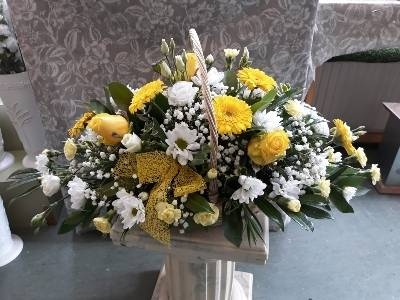 Yellow and White Basket