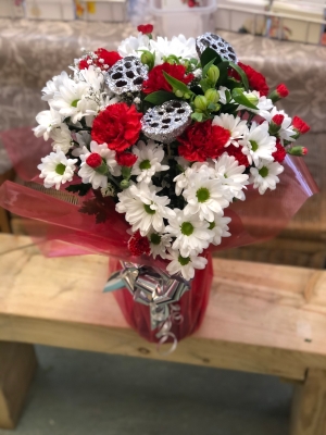 Red, White and Silver Christmas Vase