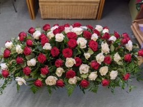 Red and White Rose Coffin Spray