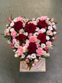 Pink and White Heart with Red Roses