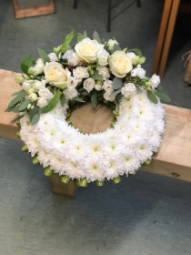 White Crescent Wreath with Spray